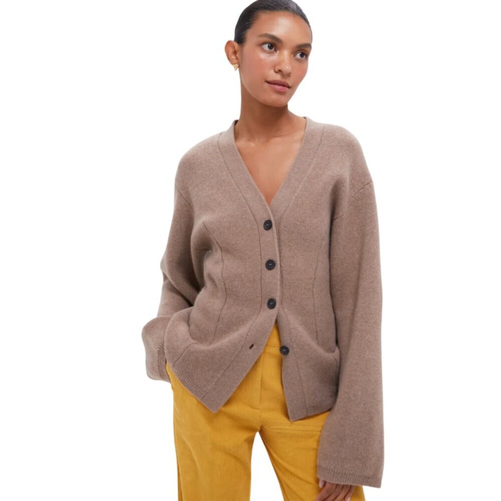 Apiece Apart Paris Cardigan Button Front Sweater Womens XL Brown Cashmere Wool